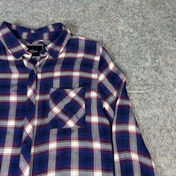 Rails Top Womens Small Button Down Plaid Red Blue Shirt Rayon Flannel Casual - Picture 2 of 9